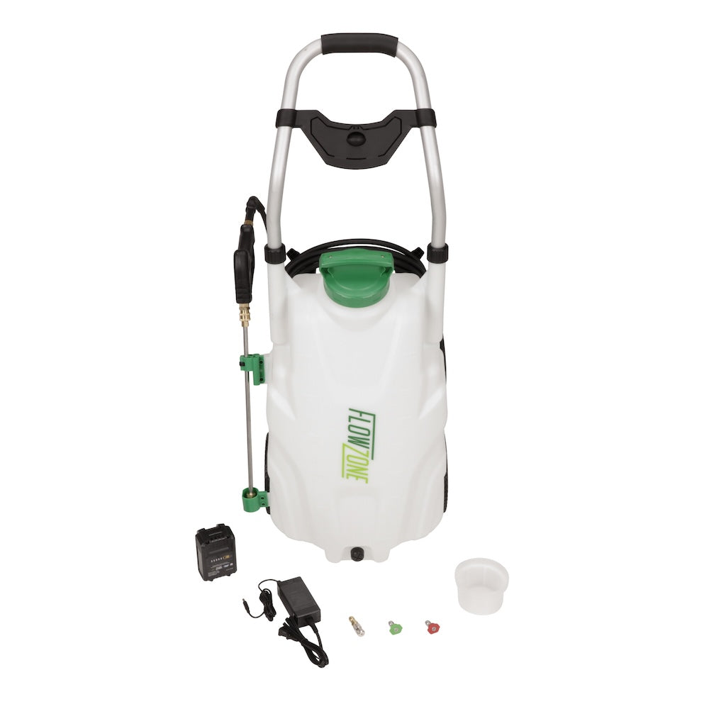 Monsoon 2.5 Pulverizador rodante con batería de 5 posiciones y presión variable (9 galones)